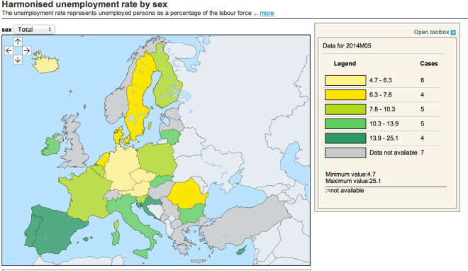Europe unemployment map